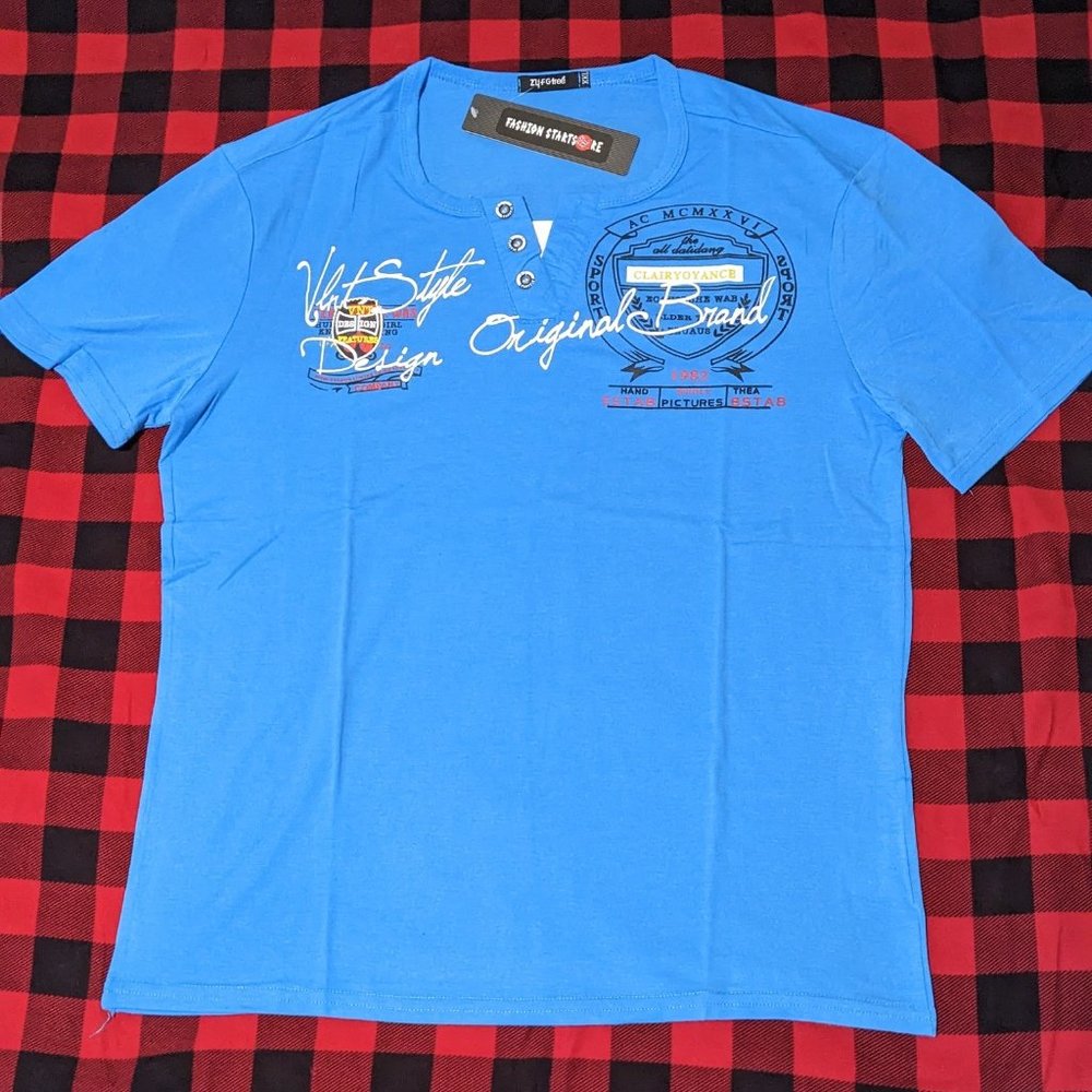 ZYFGFREE Printed T-shirt for men, blue color, size XL